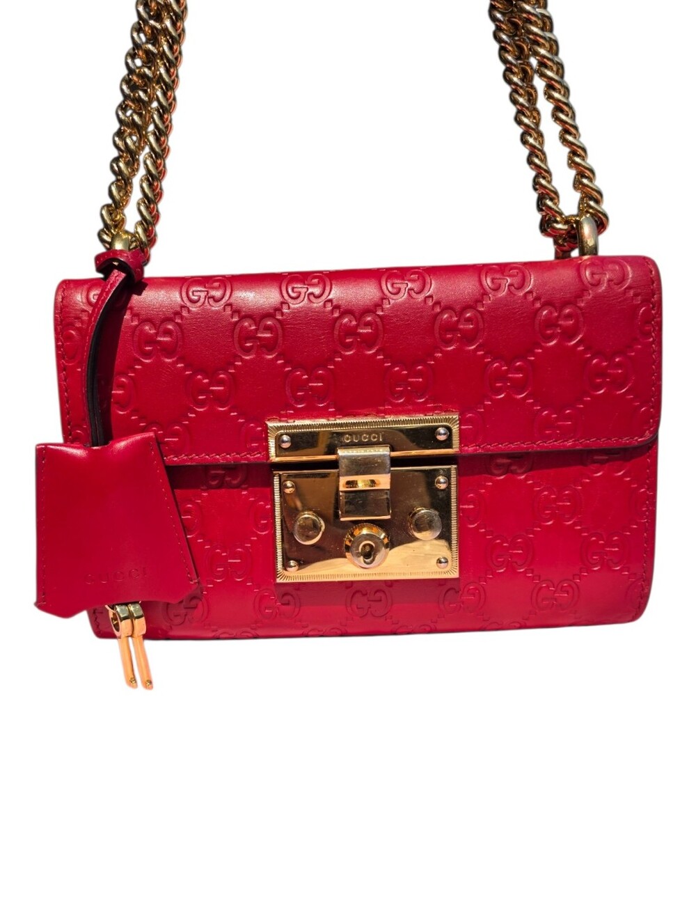 Gucci Padlock GG Embossed Red Leather Shoulder Bag – Gold Hardware Crossbody